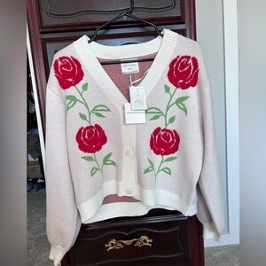 NWTSoho & Stella Rose Print Cardigan Oversized XS Cream Floral Cottagecore